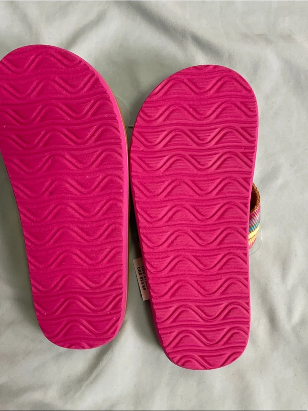 The Children's Place Tan Flip Flops with Rainbow Stripe Straps